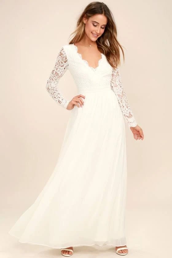 Graceful Lace Maxi Dress with Sheer Sleeves | Image