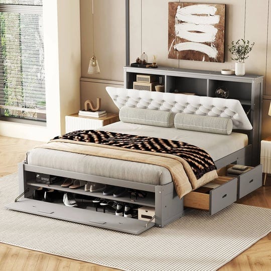 wood-queen-size-platform-bed-with-upholstered-storage-headboard-shoe-rack-and-4-drawers-gray-1