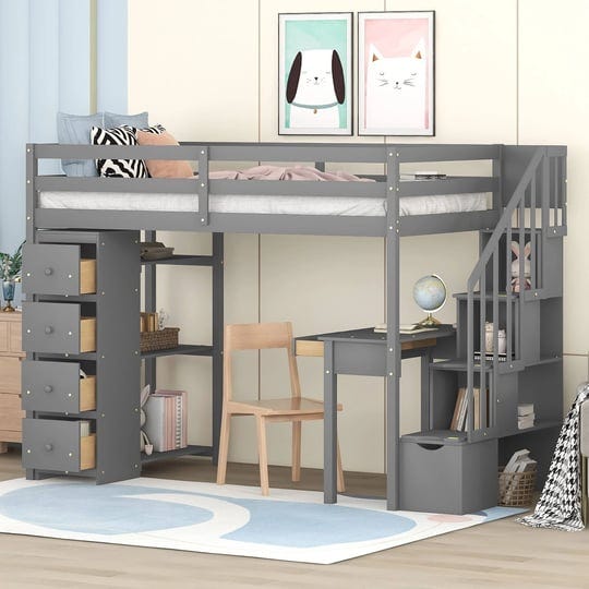 twin-size-loft-bed-with-storage-drawers-desk-and-stairs-wooden-loft-bed-with-shelves-grey-1