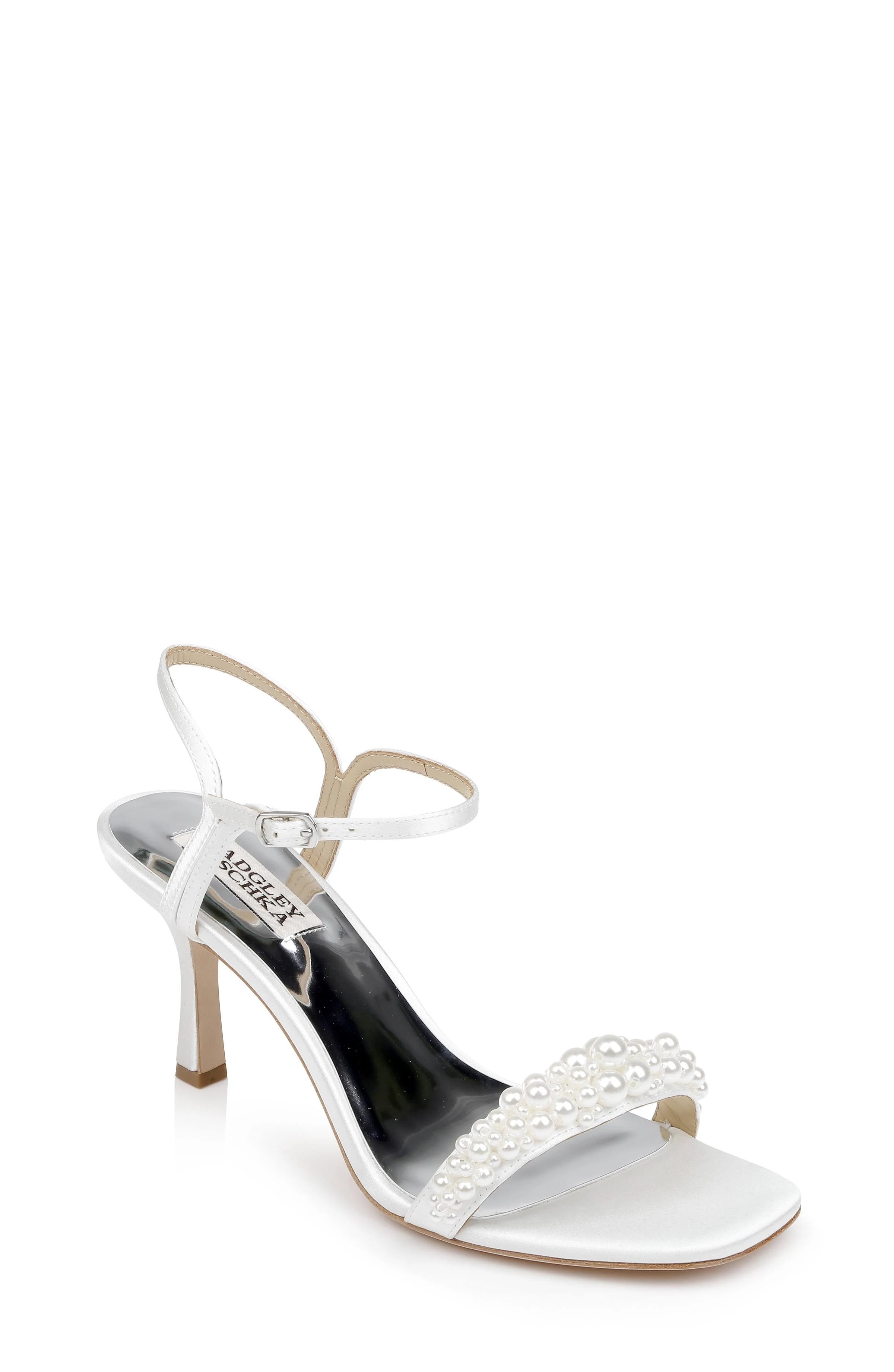 Badgley Mischka Caitlyn Heels: Elegant Stiletto Sandals with Pearled Vamp | Image