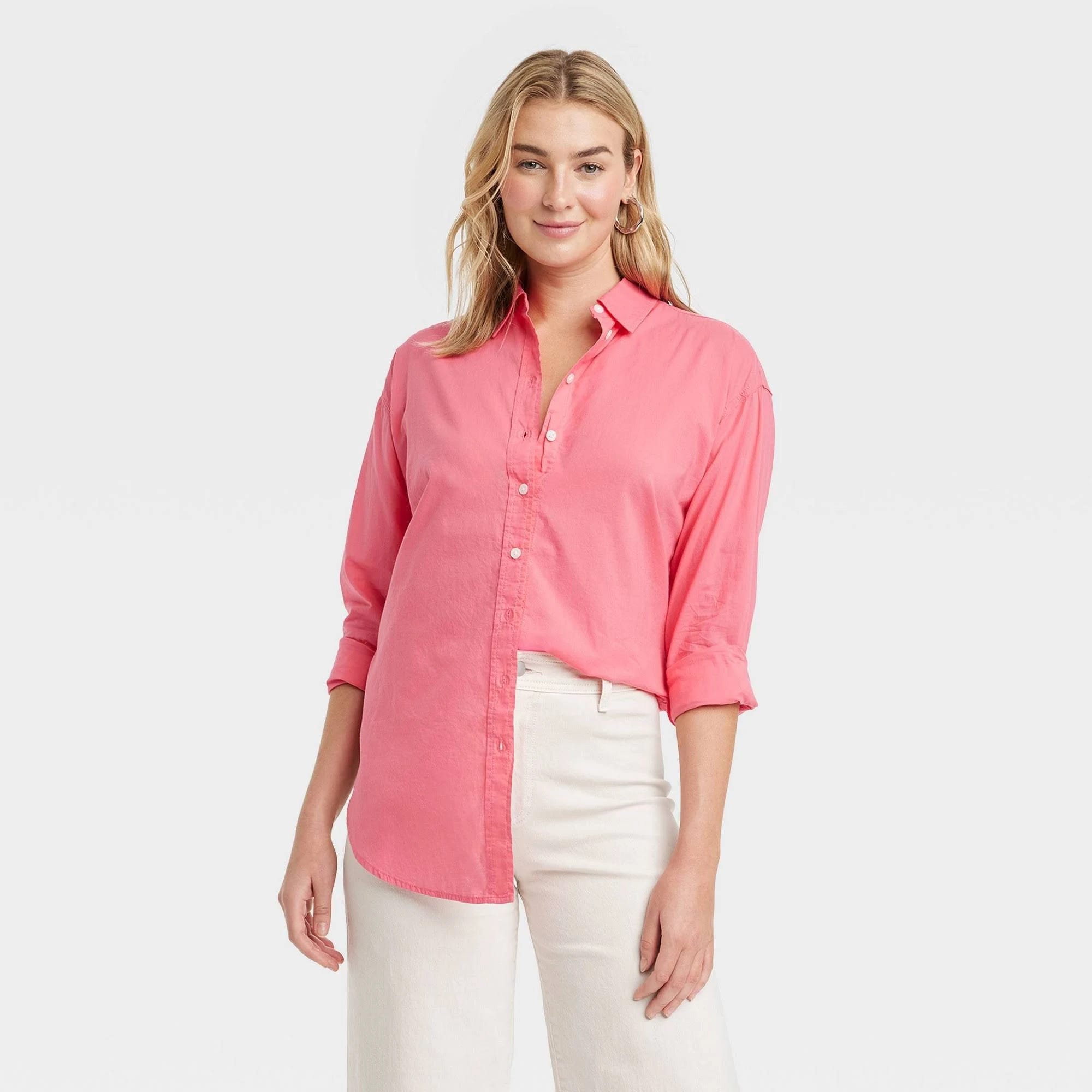 Versatile Collared Long-Sleeve Button-Down Shirt for Women | Image