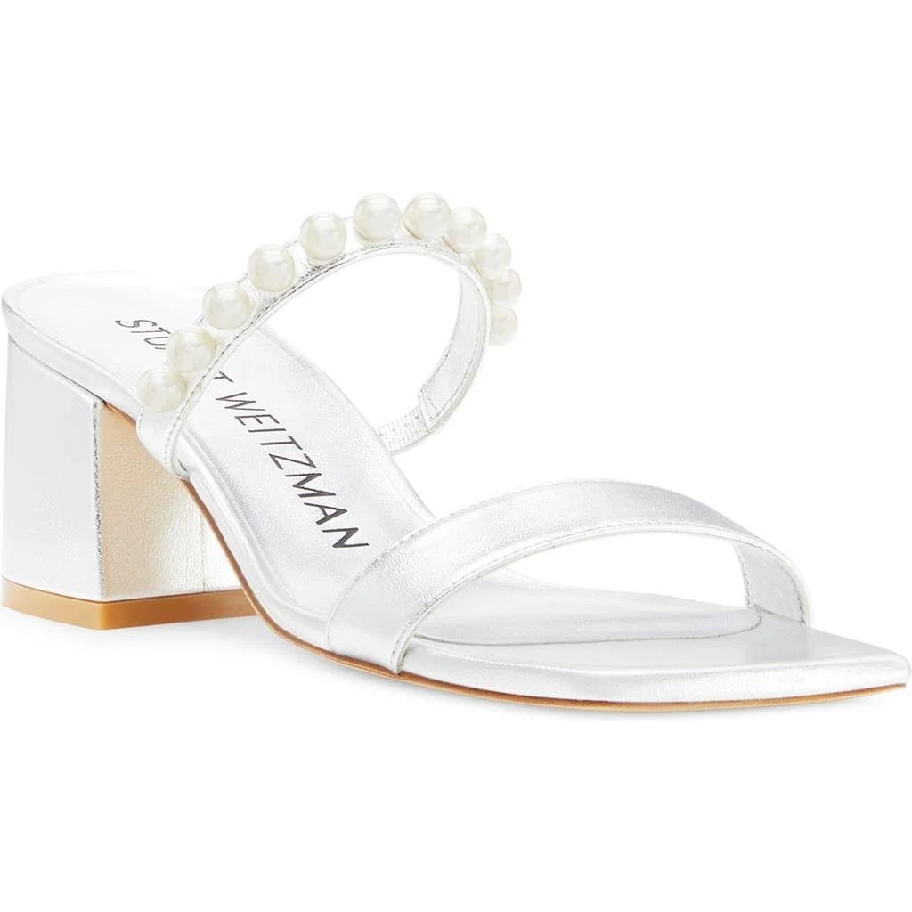 Stylish Stuart Weitzman Silver Sandal with Block Heel | Image