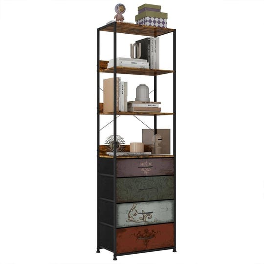 vasicar-4-tier-bookshelf-with-4-drawers-industrial-free-standing-open-bookcase-wood-storage-organize-1