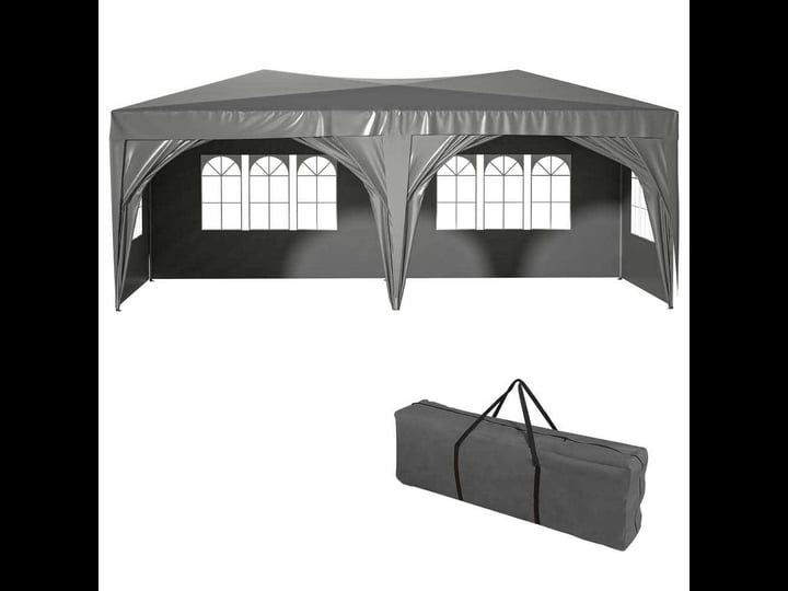 10-ft-x-20-ft-gray-pop-up-portable-party-folding-tent-with-6-removable-sidewalls-carry-bag-6-piece-w-1