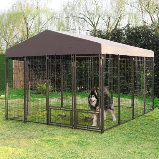 10-ft-x-10-ft-dog-kennel-outdoor-dog-enclosure-with-rotating-feeding-door-stainless-bowls-and-upgrad-1