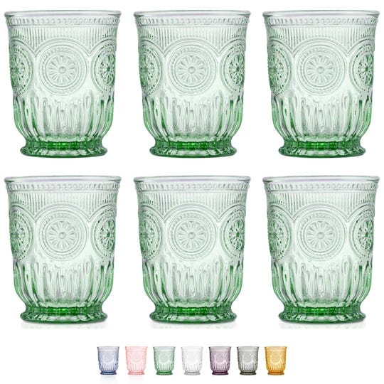 yungala-green-glassware-set-of-6-green-drinking-glasses-textured-colored-vintage-glass-cups-dishwash-1