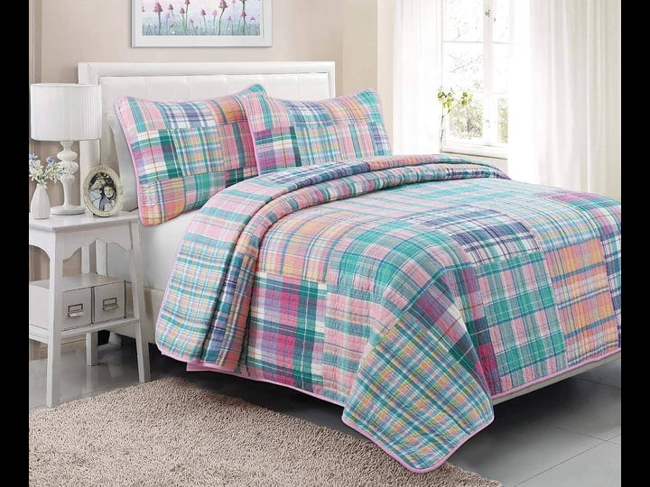 cozy-line-home-fashions-patchwork-cotton-quilt-sets-queen-3-pieces-pink-1