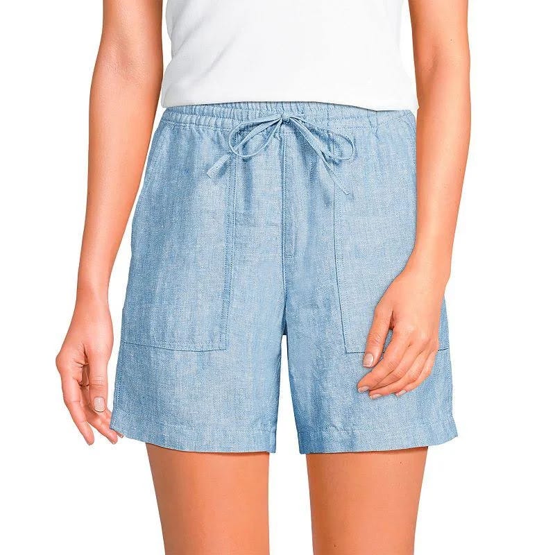 Comfortable High-Waisted Linen Shorts with Front Pocket | Image