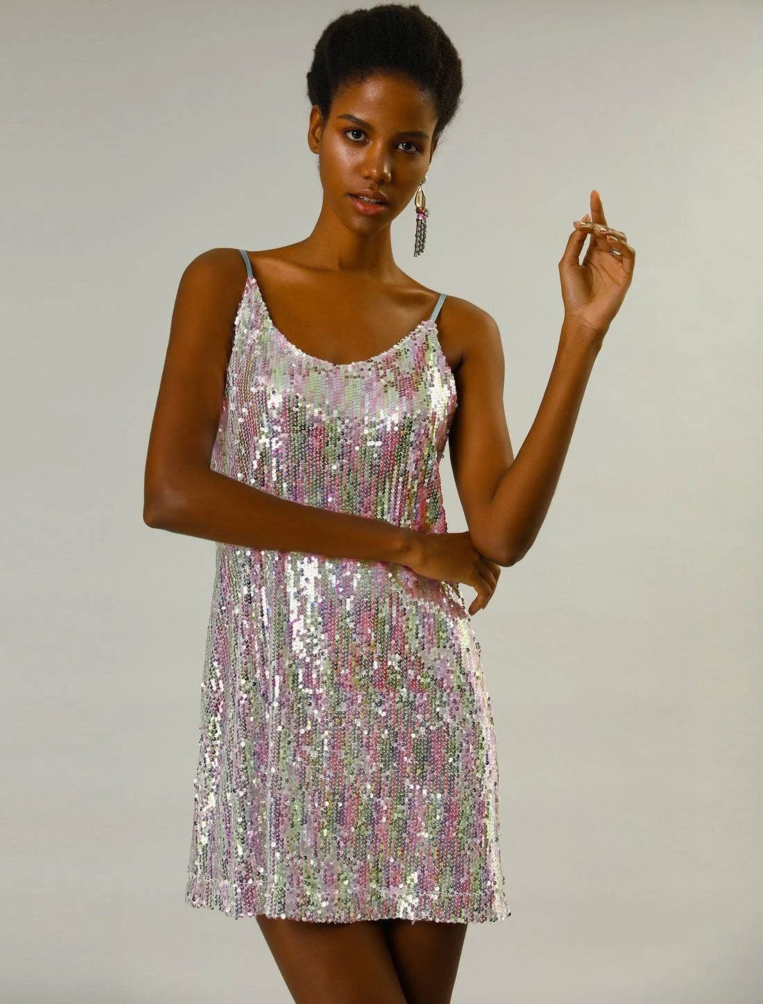 Glitter Sequin V-Neck Mini Dress for Parties | Image