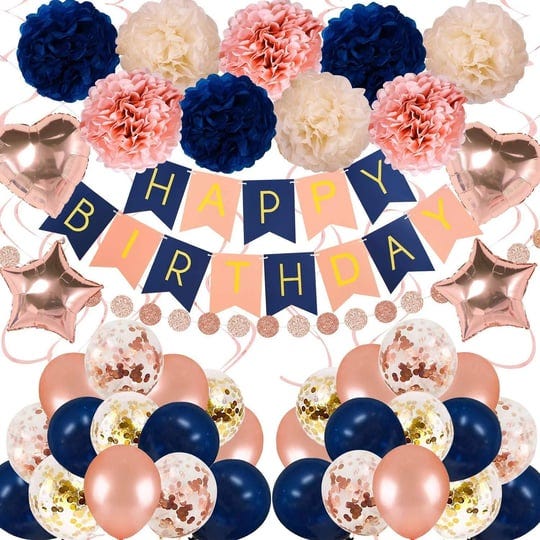 navy-rose-gold-birthday-decorations-61-pieces-balloon-kit-with-foil-balloonsflower-pompomsround-stri-1