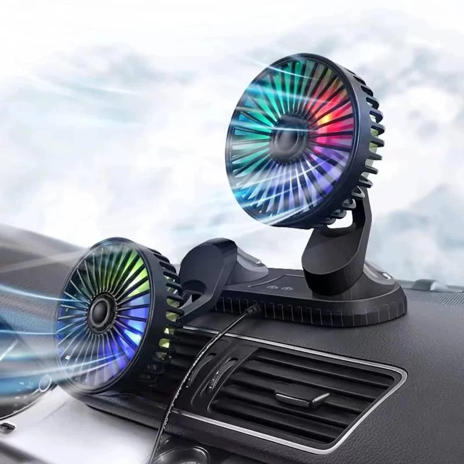 USB Car Fan with Dual Rotating Heads for Cooling and Air Circulation | Image