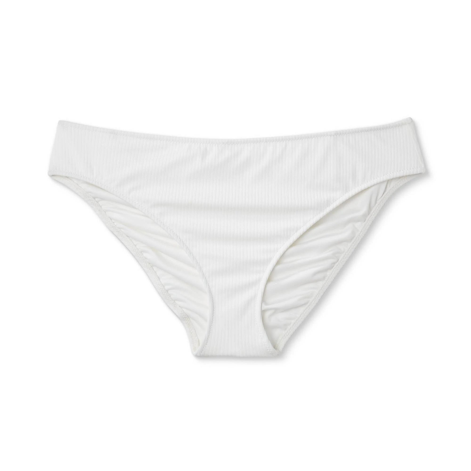 Shade & Shore Women's White Ribbed Mid-Rise Hipster Bikini Bottom | Image