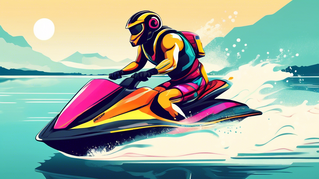 A jet ski on a lake with a speedometer and stopwatch on the handlebars