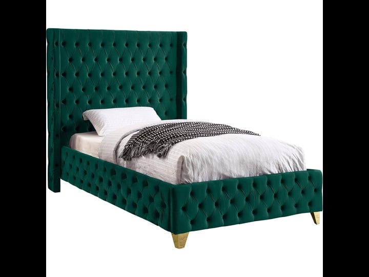 meridian-savan-green-velvet-twin-bed-1