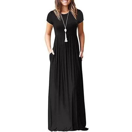 Comfortable Women's Maxi Dress with Pockets - Black Summer Style | Image