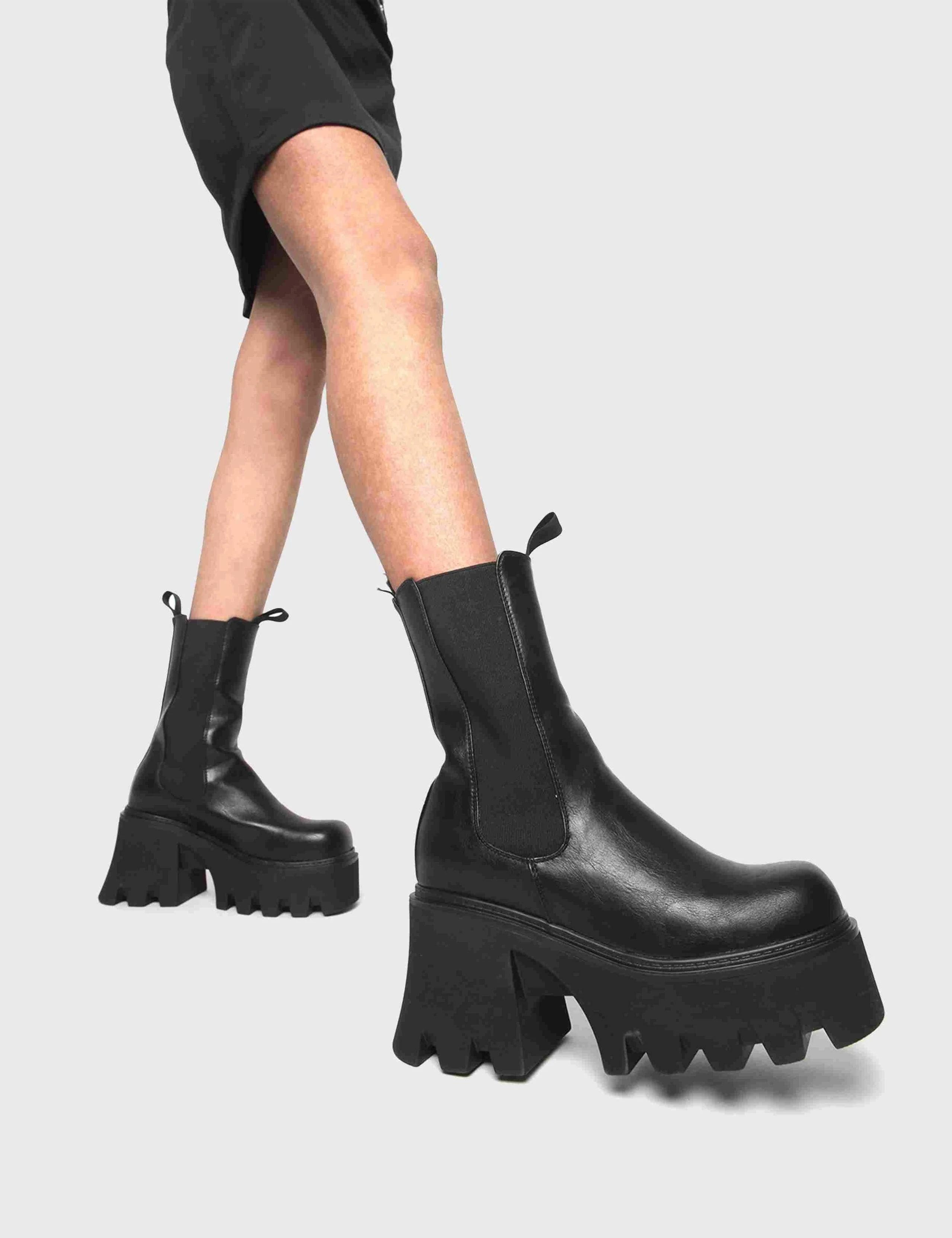 Comfy Chunky Vegan Platform Ankle Boots in Black | Image