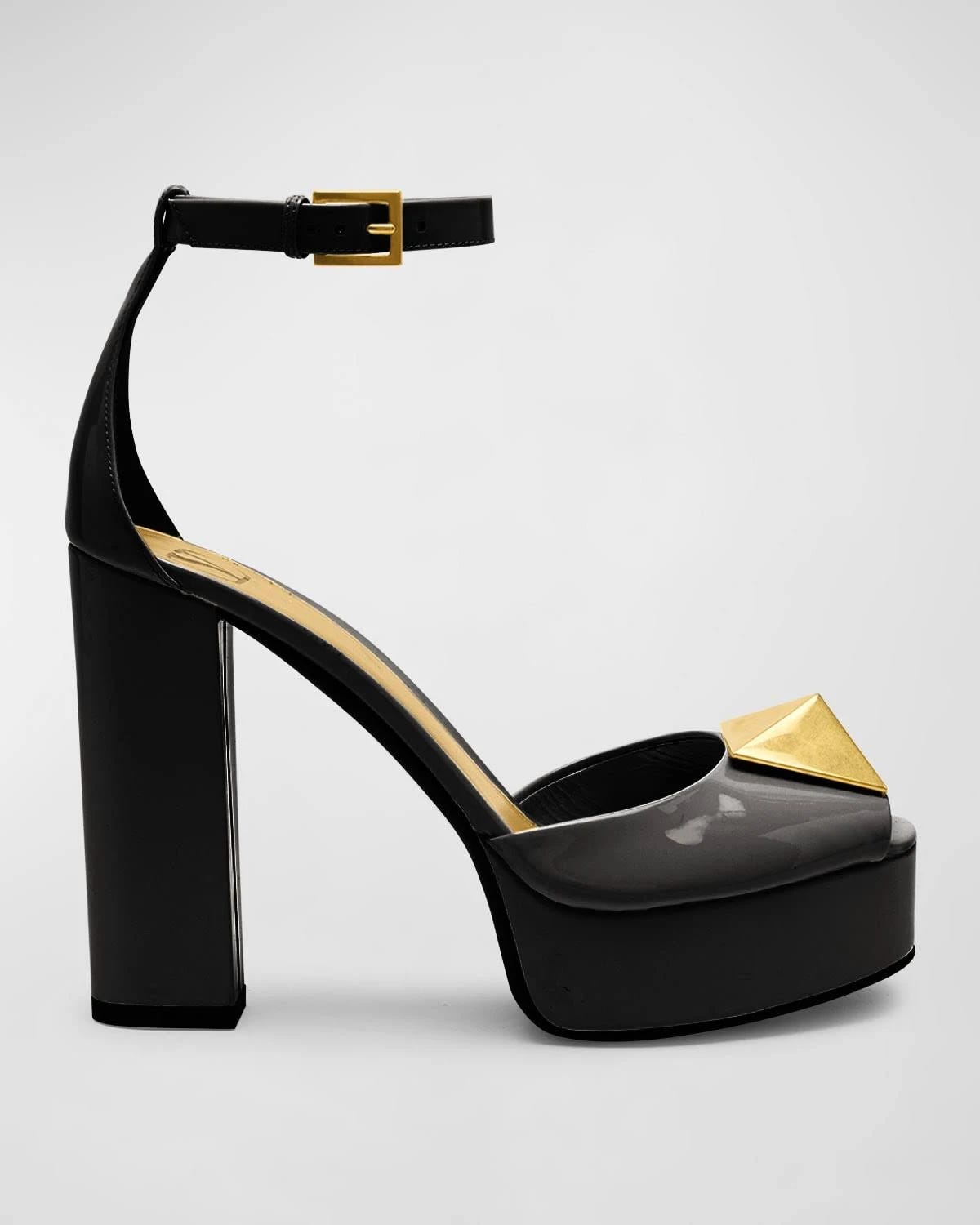 Valentino Black One Stud Platform Sandal with Heel Height | Image