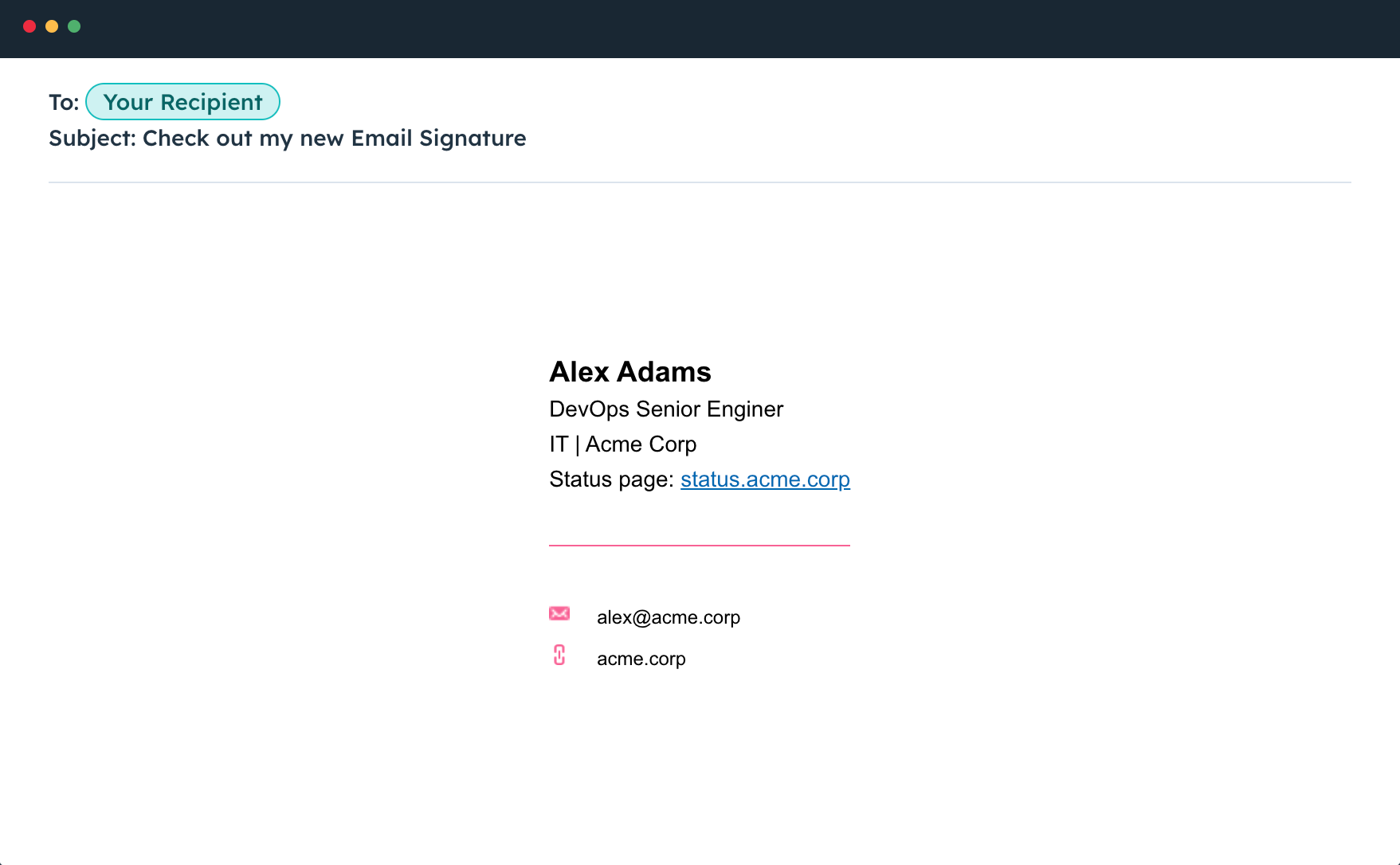 Status page email signature