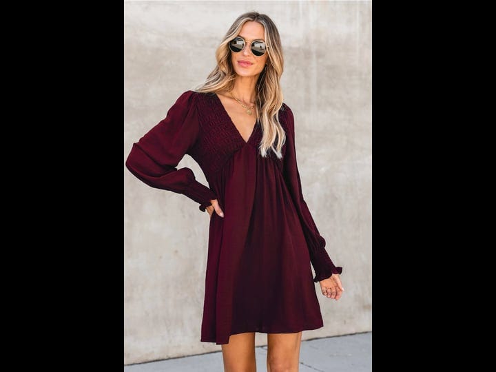 cupshe-maroon-smocked-v-neck-mini-dress-redm-1