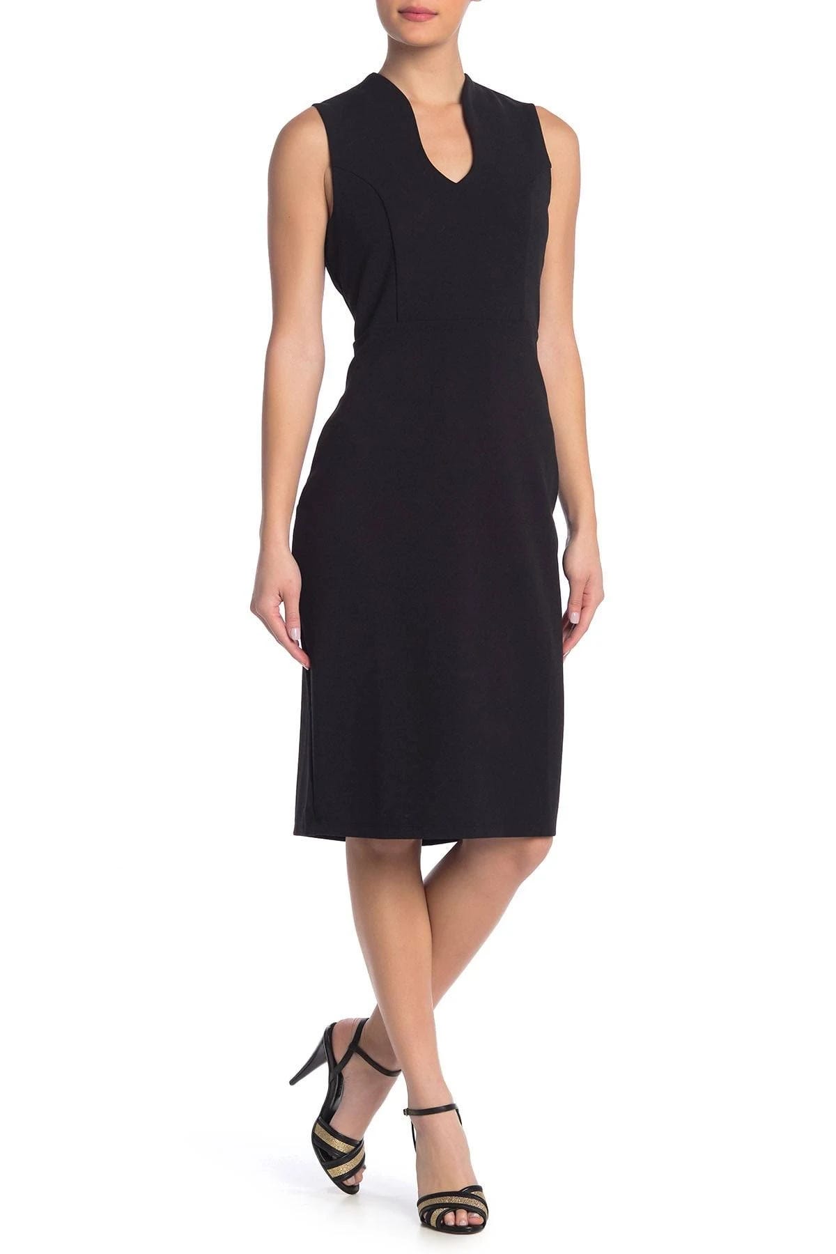 Modern U-Neck Sleeveless Sheath Dress in Black | Image