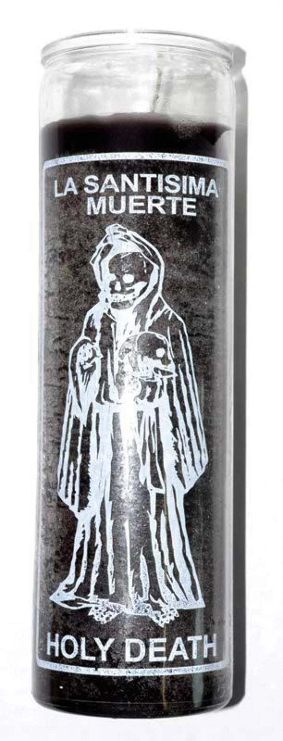 Brilux Holy Death (Santa Muerte) 7 Day Unscented Black Candle in Glass | Image