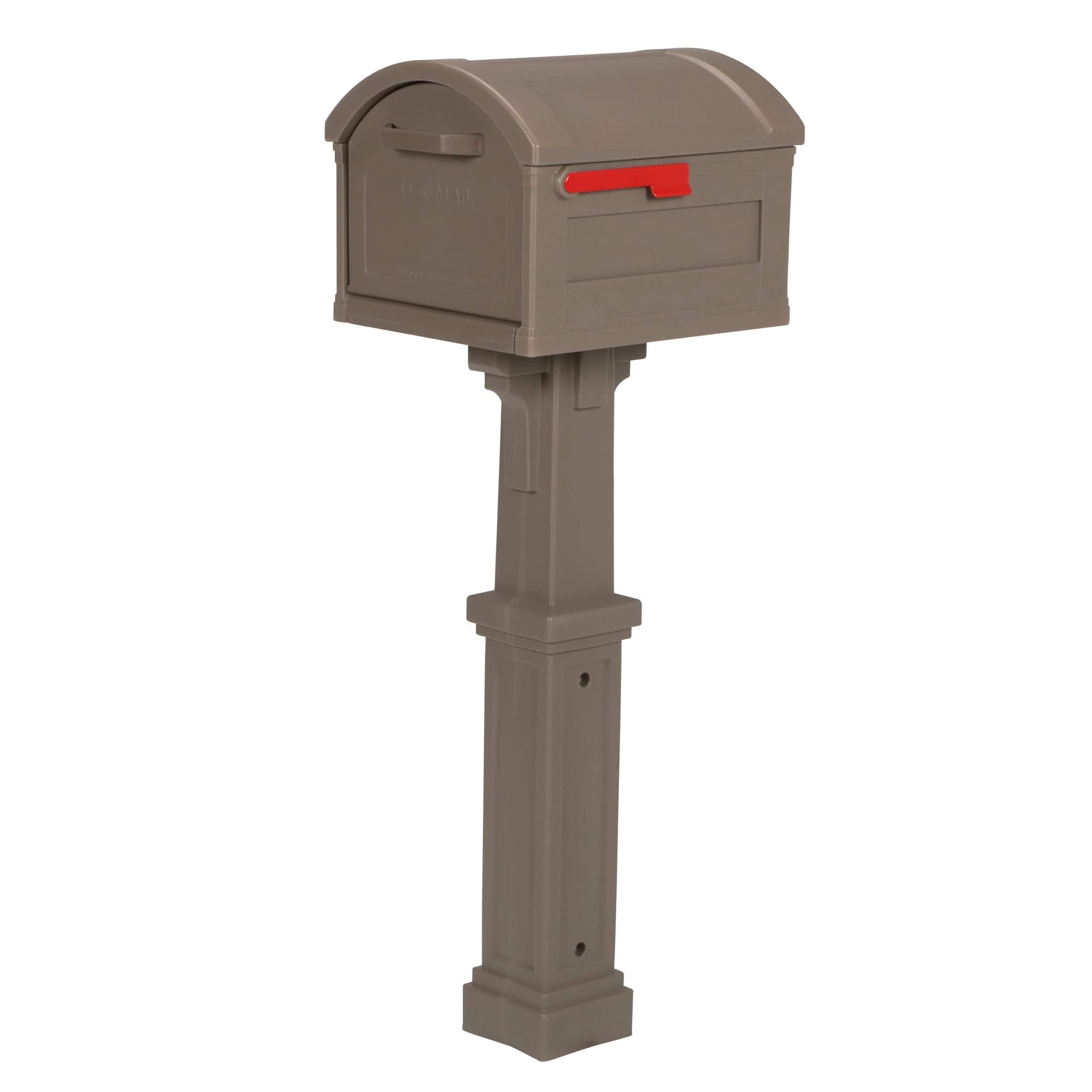 Mocha Extra-Large Plastic Mailbox and Post Combo: Durable, Rust-Proof Design with Magnetic Door Latch | Image