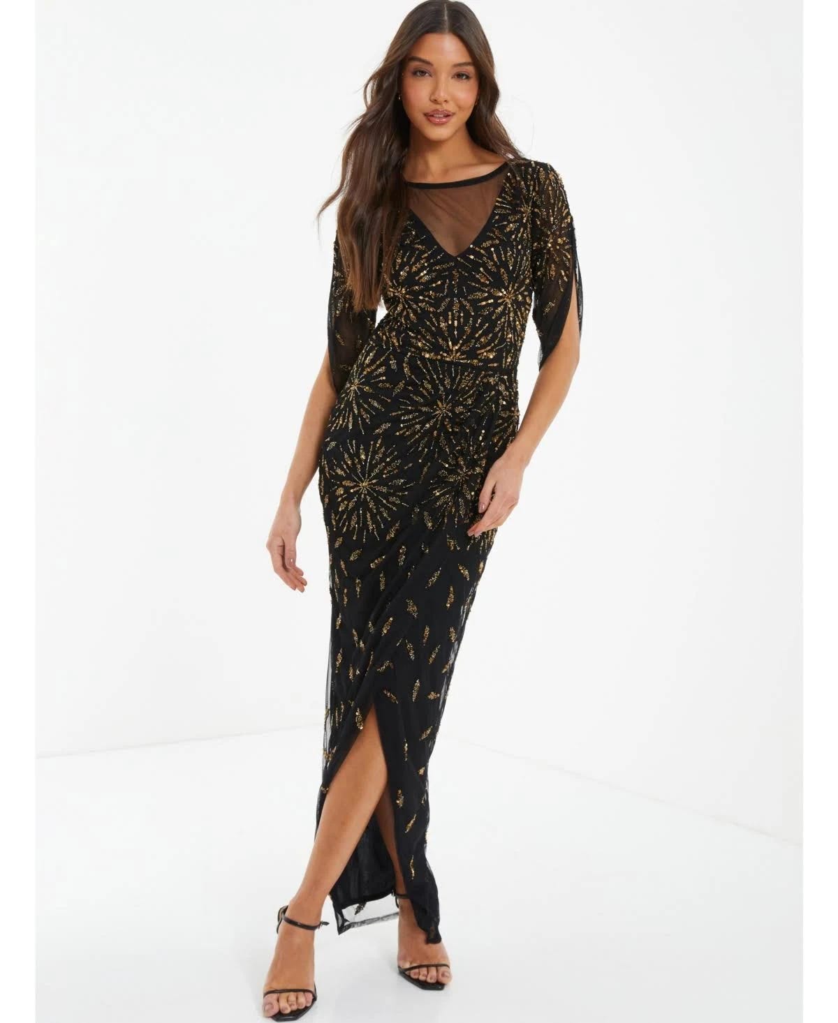 Glittering Black Maxi Wrap Dress | Image