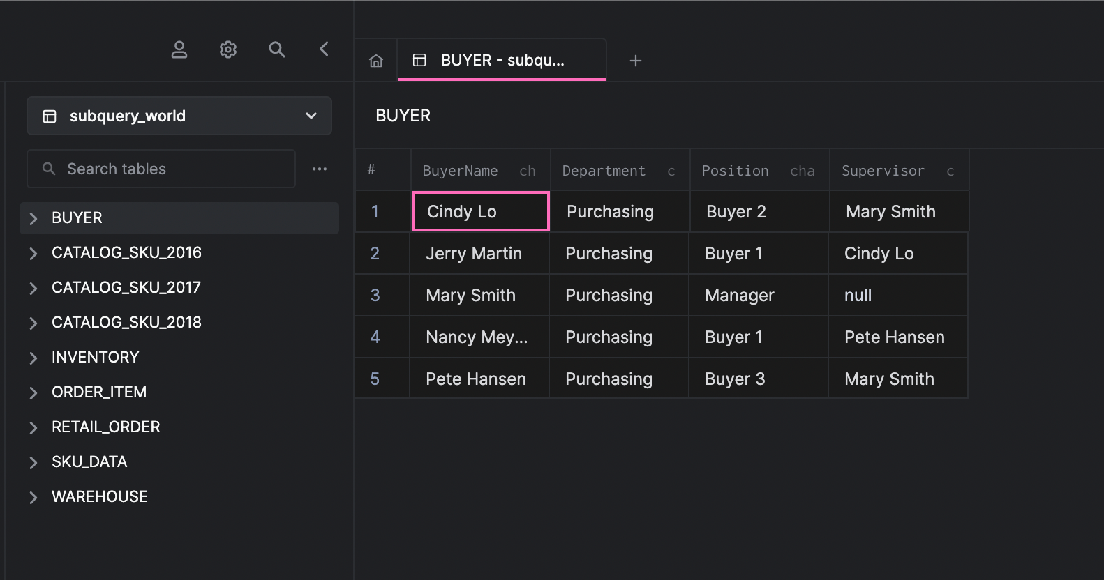 arctype table view