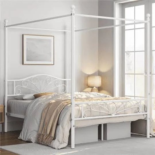 yaheetech-four-poster-metal-canopy-bed-frame-with-graceful-scrollqueenwhite-1