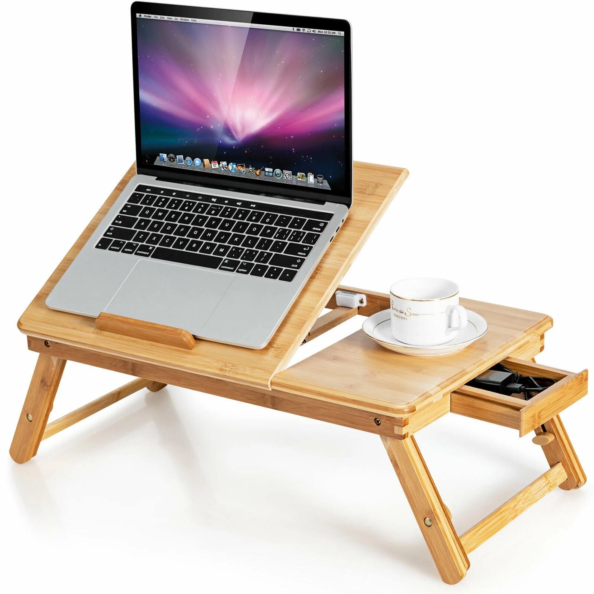 Adjustable Bamboo Laptop Bed Tray for Multifunctional Use | Image