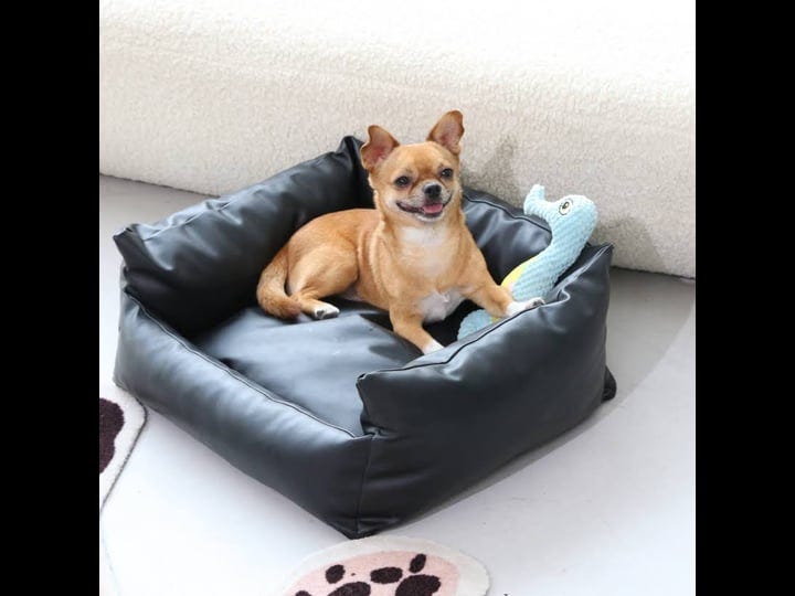 rypetmia-leather-black-dog-bed-for-small-dogs-waterproof-indoor-waterproof-bite-proof-dirt-resistant-1