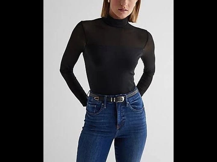 fitted-mesh-pieced-mock-neck-long-sleeve-bodysuit-black-womens-xs-1