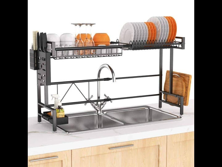 aoibox-2-tiers-stainless-steel-fingerprint-proof-over-sink-drying-dish-rack-with-utensil-holder-cutt-1