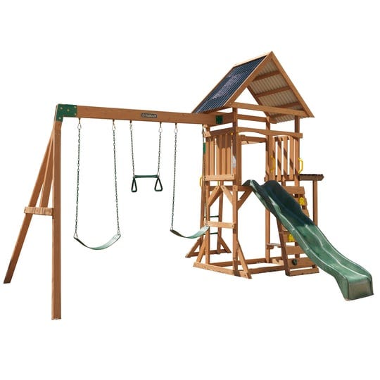 kidkraft-lawnmeadow-wooden-swing-set-playset-with-swings-slide-sandboxtelescope-rock-wall-and-monkey-1