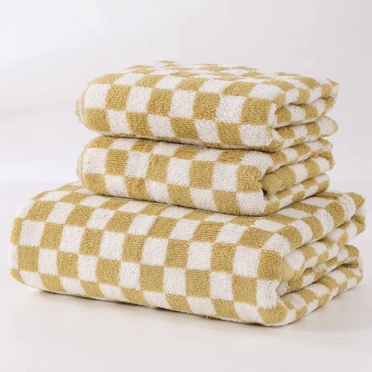 idorespell-luxury-bath-towel-sets-yellow-white-checkered-large-ultra-soft-100-cotton-classic-checker-1