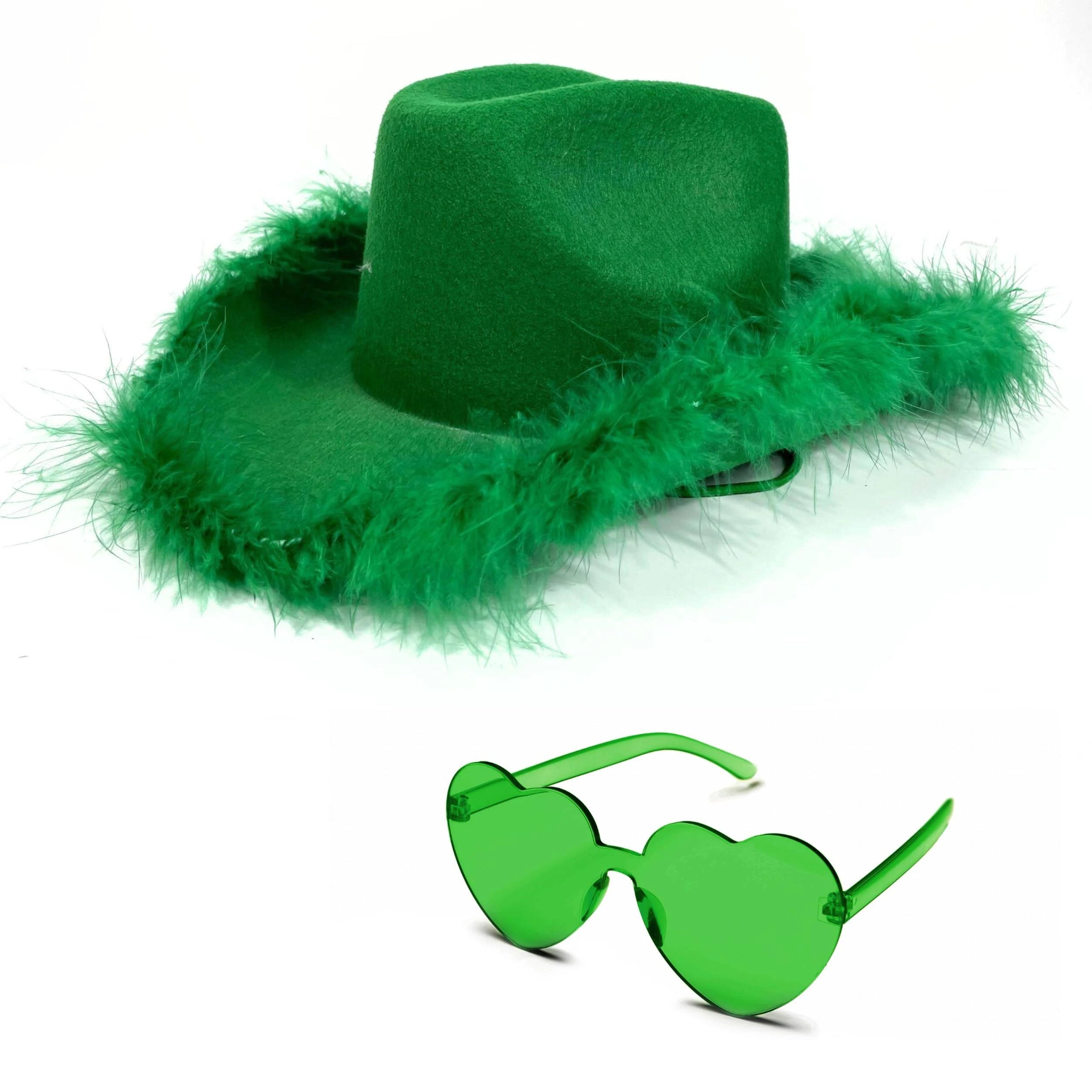 Feathered Felt Cowgirl Hat with Heart-Shaped Sunglasses | Image