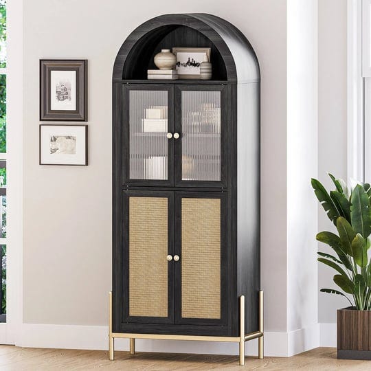 belleze-arched-storage-cabinet-with-doors-65-5-inches-bookcase-freestanding-kitchen-pantry-cupboard--1