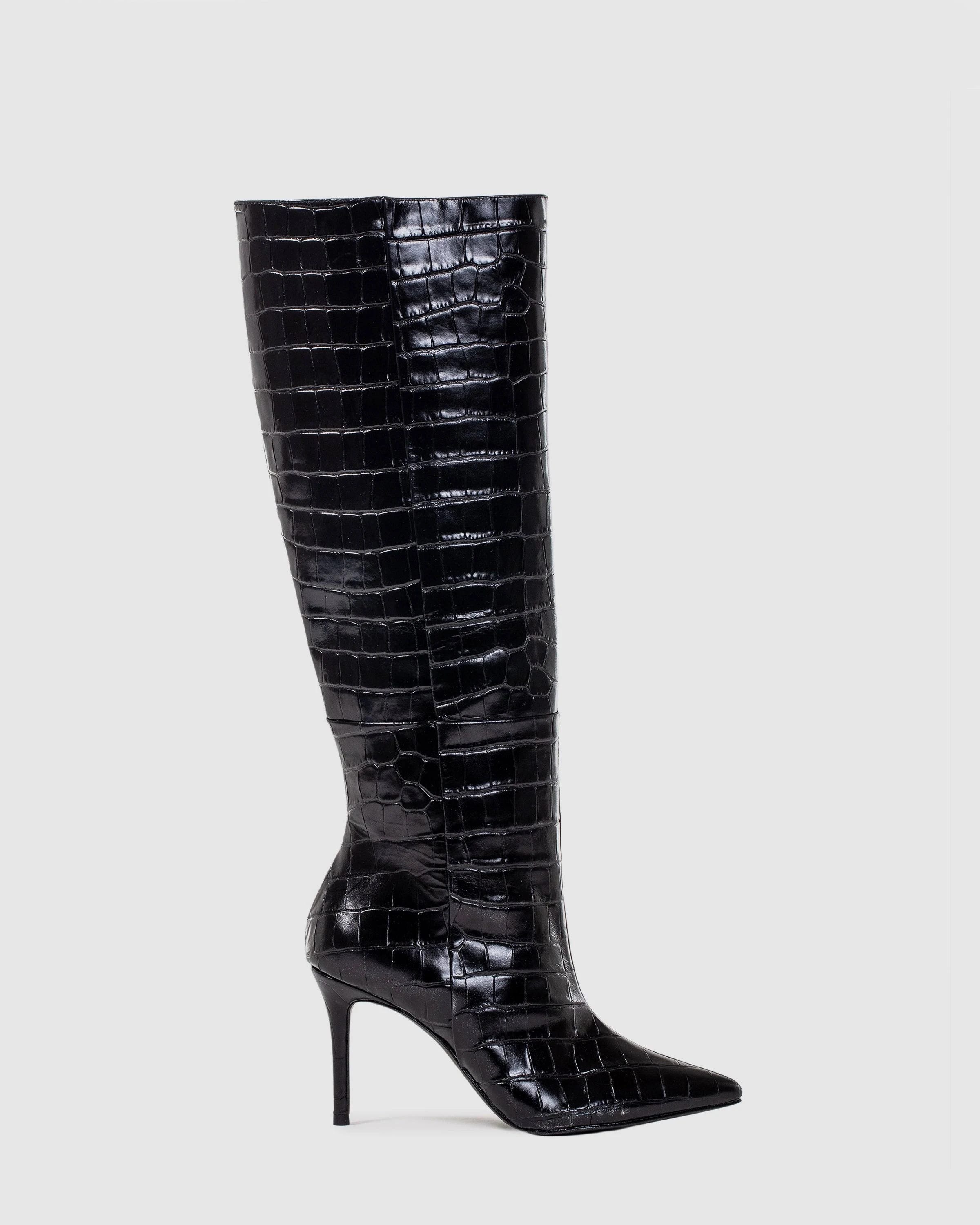 Black Suede Studio Women's Tory Croc Knee-High Boots | Image