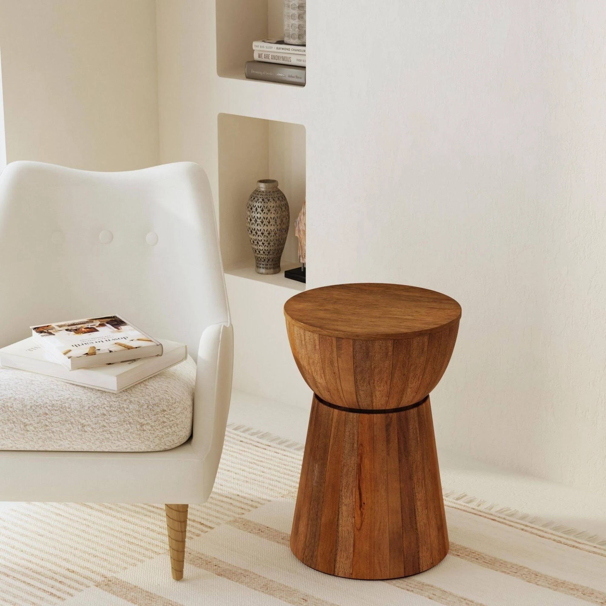 Contemporary Mango Wood Drum Side Table | Image