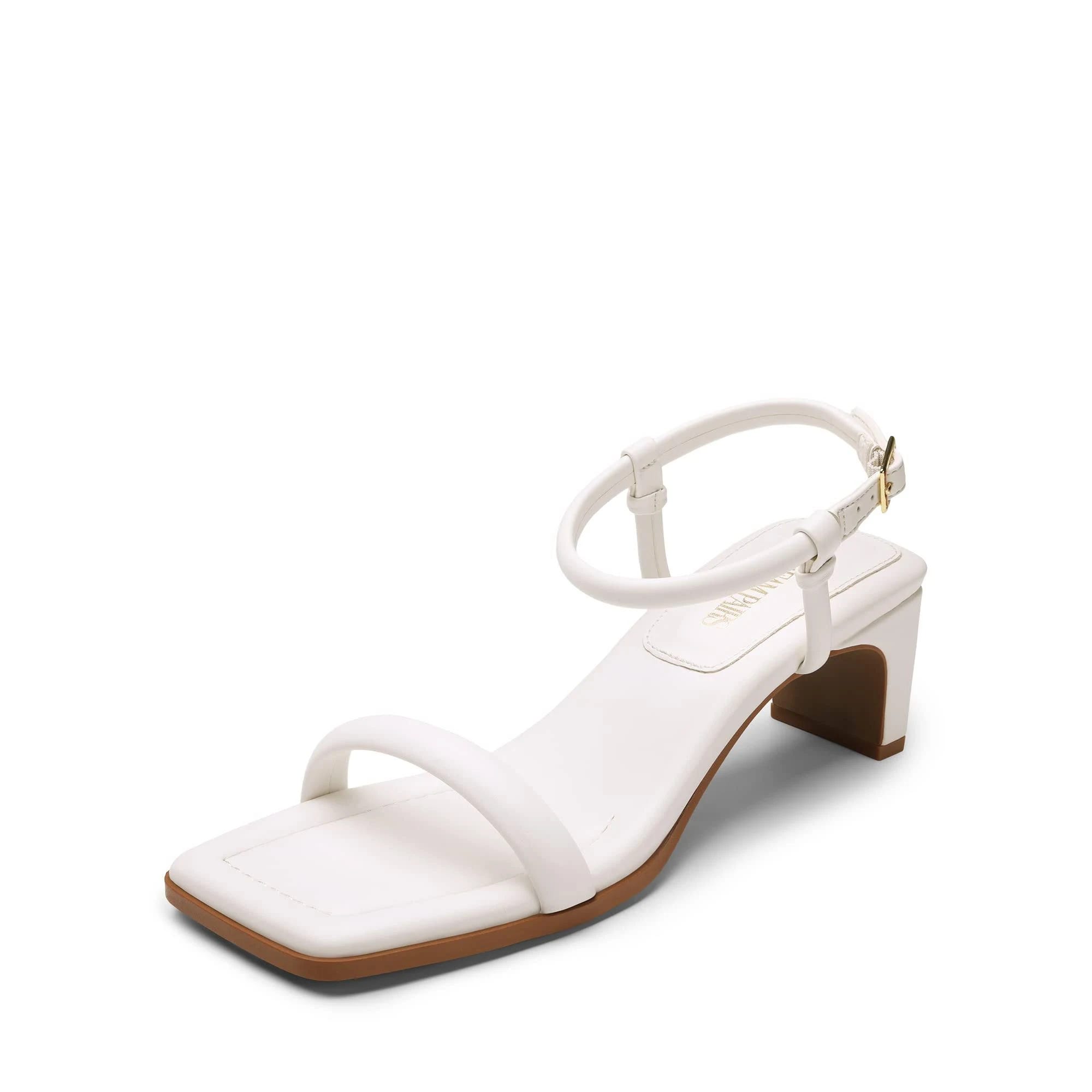 Stylish White Ankle Strap Heeled Sandal with Padded Foam Insole | Image