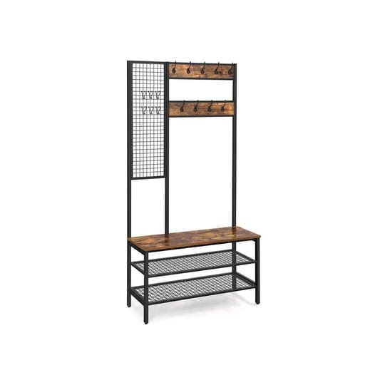 hivvago-industrial-coat-rack-shoe-bench-with-grid-wall-1