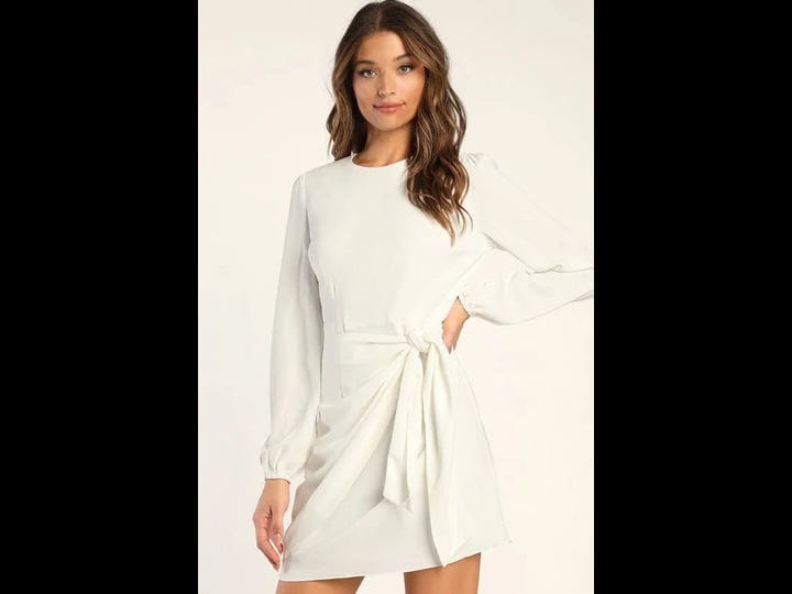 lulus-believe-it-or-knot-white-long-sleeve-tie-front-skater-dress-size-medium-100-polyester-1