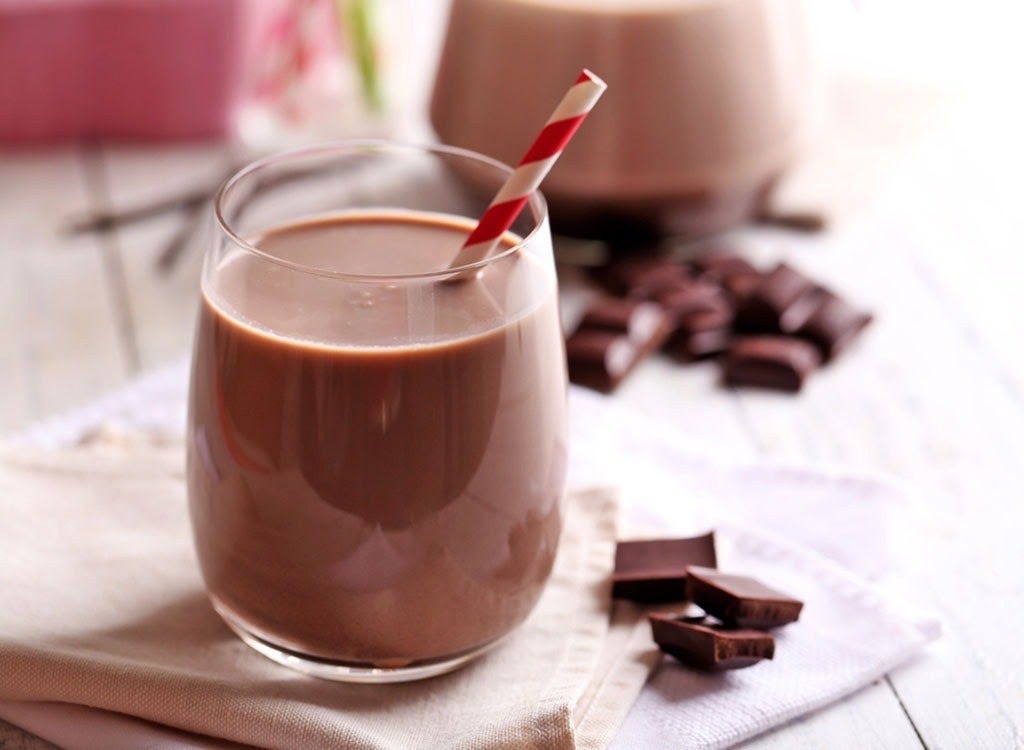 chocolate milk with red and white straw