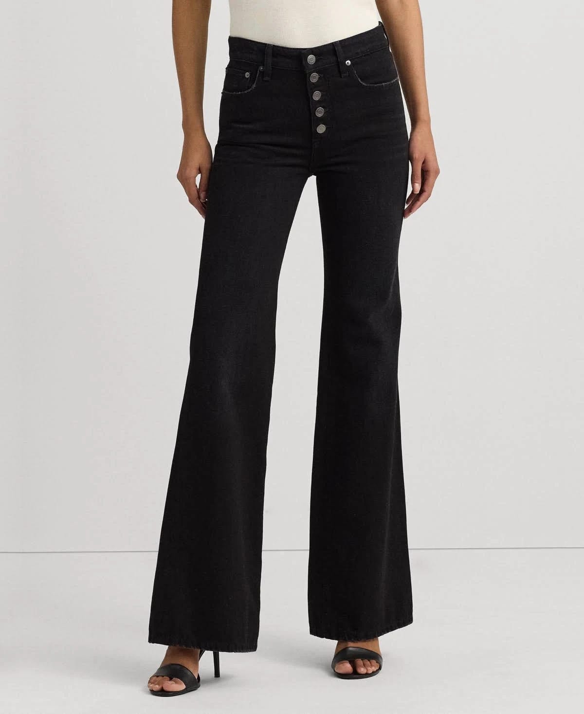 Premium Black Wash Petite High-Rise Flare Jeans by Lauren Ralph Lauren | Image
