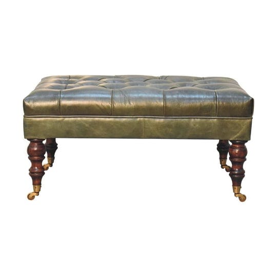 artisan-furniture-buffalo-green-leather-ottoman-with-castor-legs-1