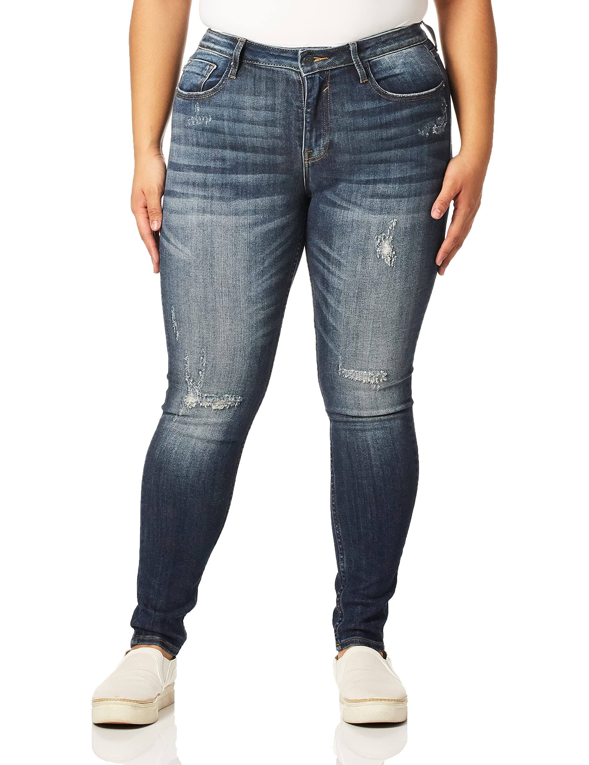 Comfortable Dark Blue Ripped Skinny Jeans for Women | Image