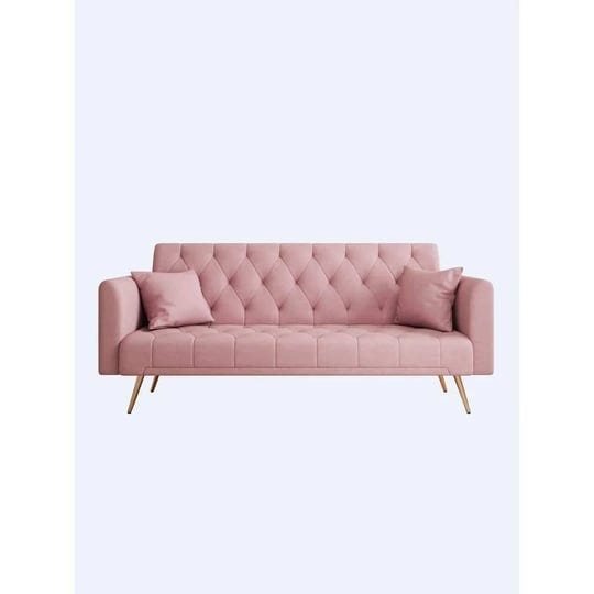 71-in-round-arm-pink-convertible-twin-size-velvet-sofa-bed-1