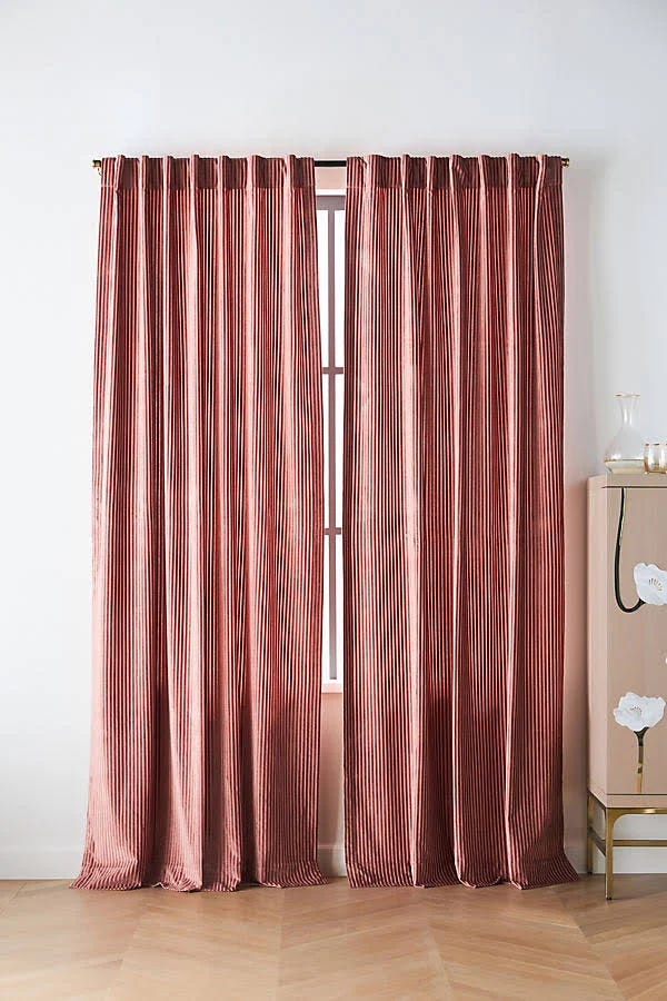 Fiora Ribbed Blue Velvet Curtains by Anthropologie | Image