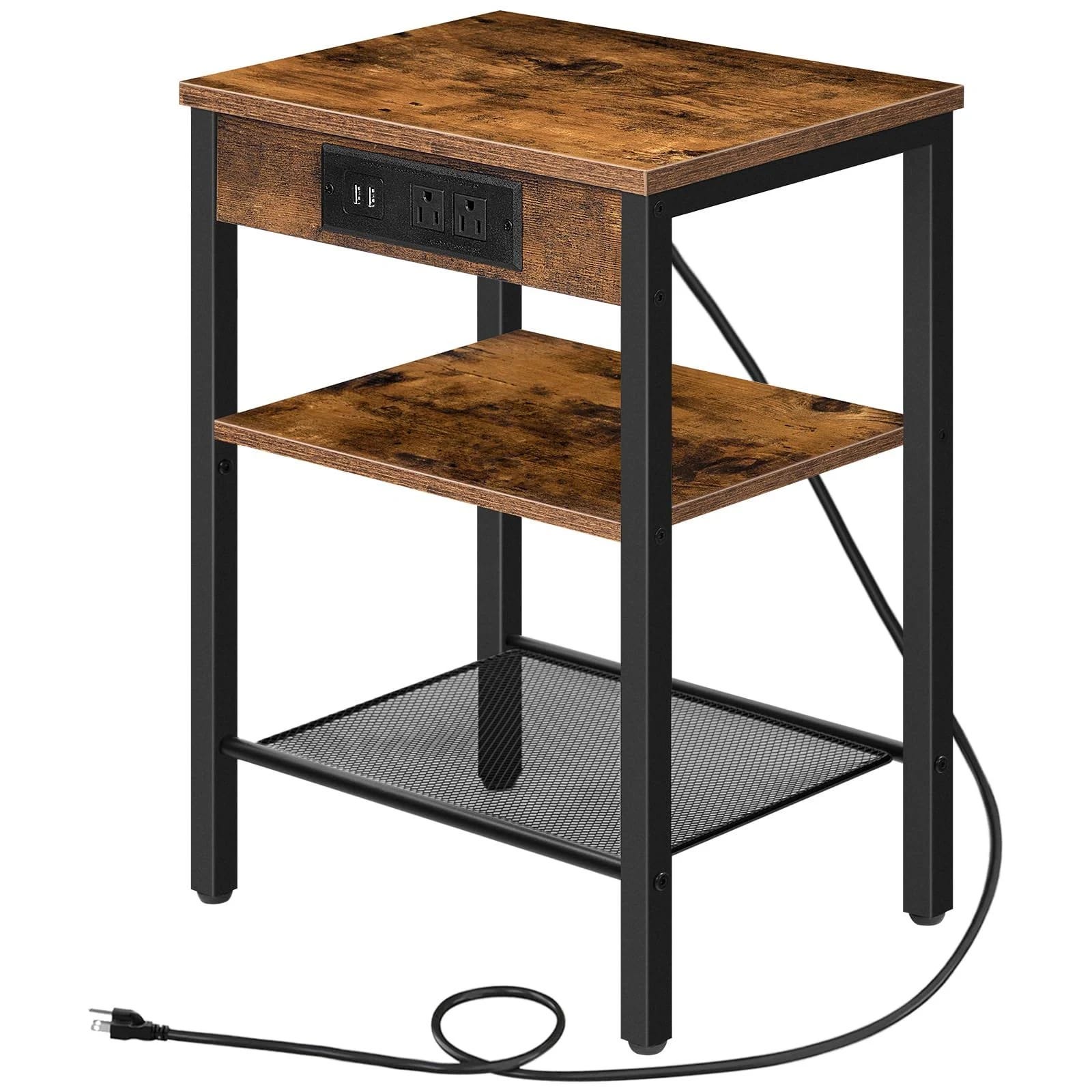 Narrow 3-Tier End Table with Charging Station | Image