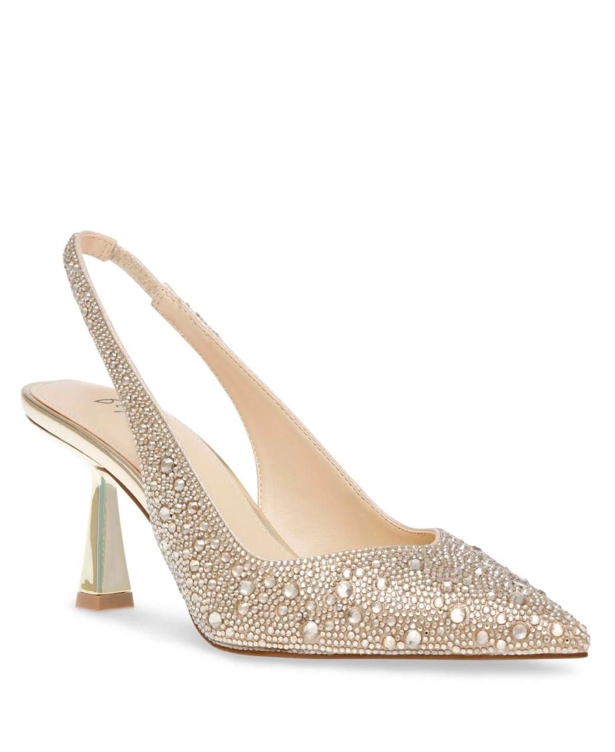 Stunning Light Gold Pumps with Pointed Toe and Slingback Straps | Image
